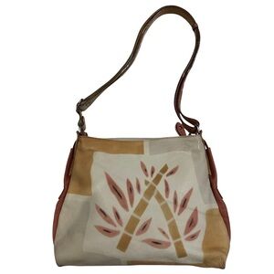 Multicoloured Leather Shoulder Bag with Tropical Print
